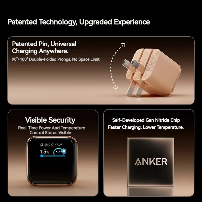 Anker Nano 45W Smart Display USB-C Fast Charger | Foldable
