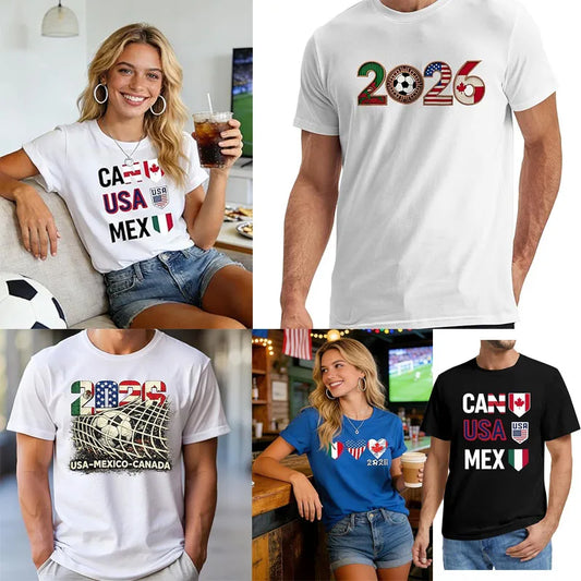 2026 World Football Edition Graphic Tee – USA, Canada & Mexico Flags Soccer T-Shirt for Men & Women