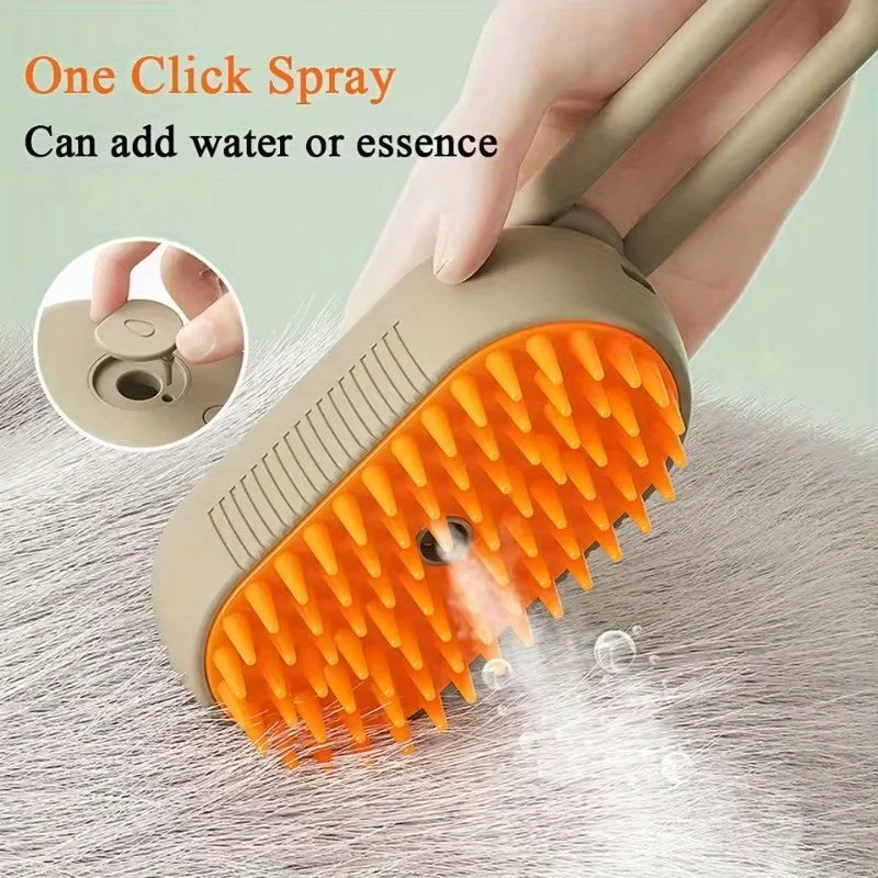 3-in-1 Steam Spray Cat Grooming Brush — Self-Cleaning Massage Comb with Hair Removal
