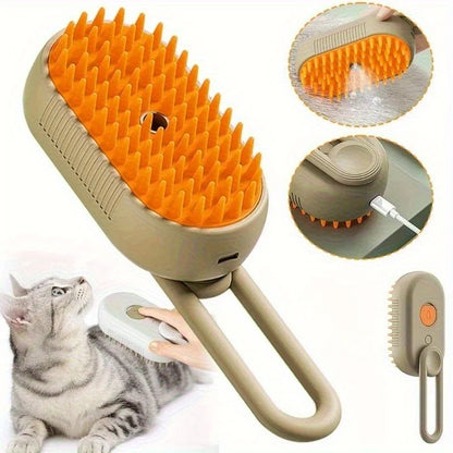 3-in-1 Steam Spray Cat Grooming Brush — Self-Cleaning Massage Comb with Hair Removal