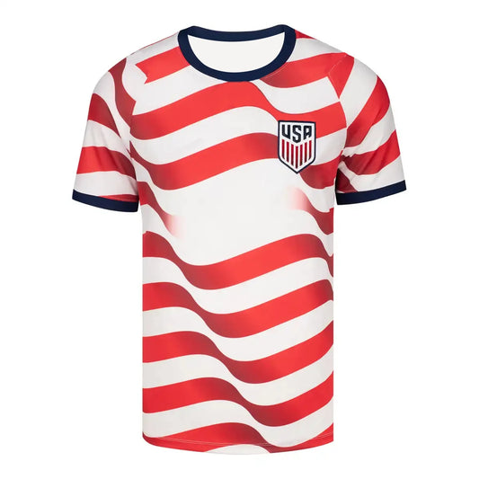 2026 USA Home Edition Soccer Jersey – Red & White Wavy Stripe Quick-Dry Fan Shirt for Men