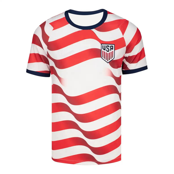 2026 USA Home Edition Soccer Jersey – Red & White Wavy Stripe Quick-Dry Fan Shirt for Men