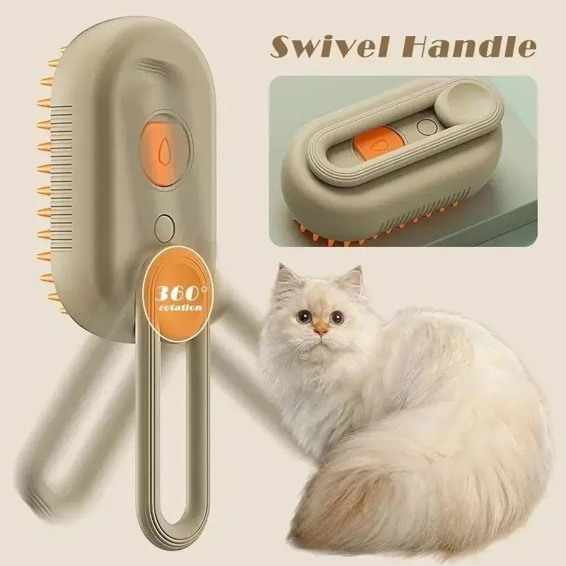 3-in-1 Steam Spray Cat Grooming Brush — Self-Cleaning Massage Comb with Hair Removal