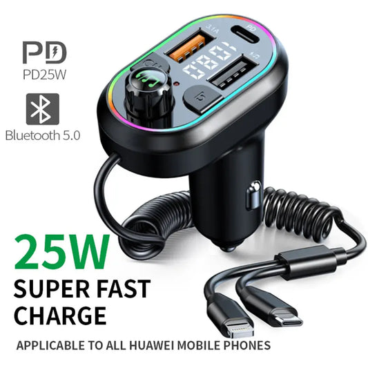 Car Bluetooth 5.0 FM Transmitter & 25W PD Fast Charger